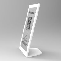 Présentoir incliné blanc aspect inox rectangle - Support QR Code en plexiglass pour restaurant