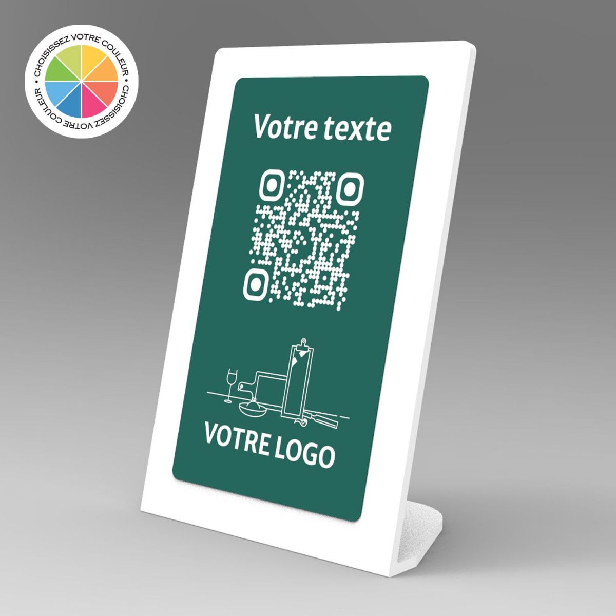 Présentoir incliné blanc couleur rectangle - Support QR Code en plexiglass pour restaurant