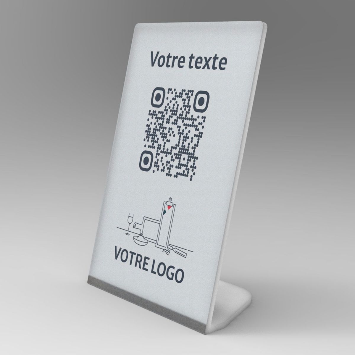 Présentoir incliné givré rectangle - Support QR Code en plexiglass pour restaurant