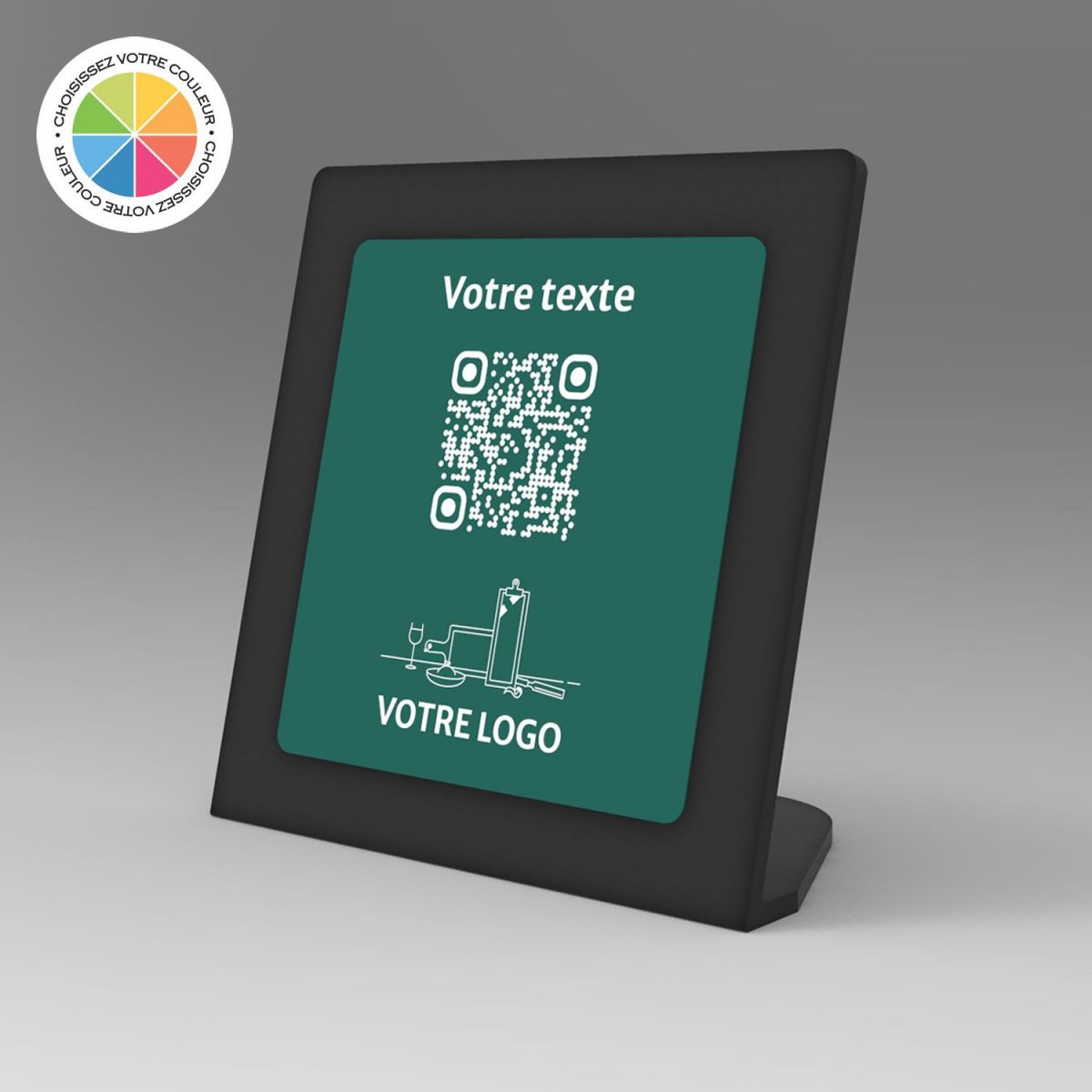 Présentoir incliné noir couleur carré - Support QR Code en plexiglass pour restaurant