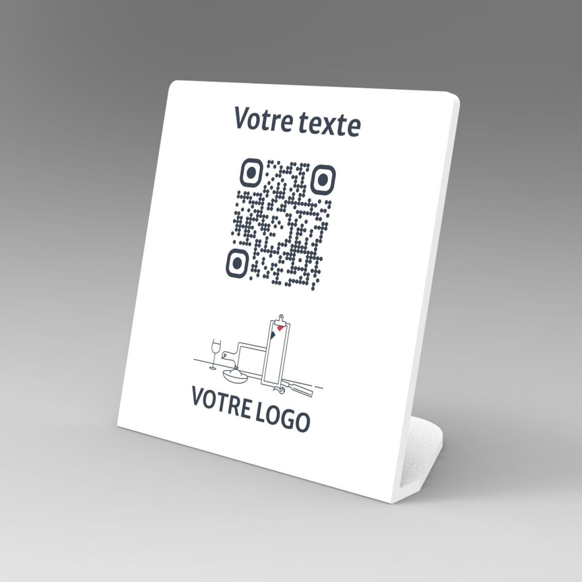 Présentoir incliné blanc carré - Support QR Code en plexiglass pour restaurant