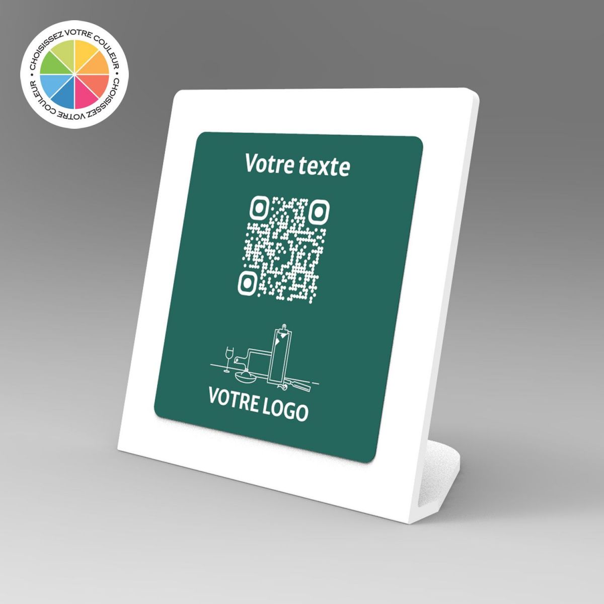 Présentoir incliné blanc couleur carré - Support QR Code en plexiglass pour restaurant