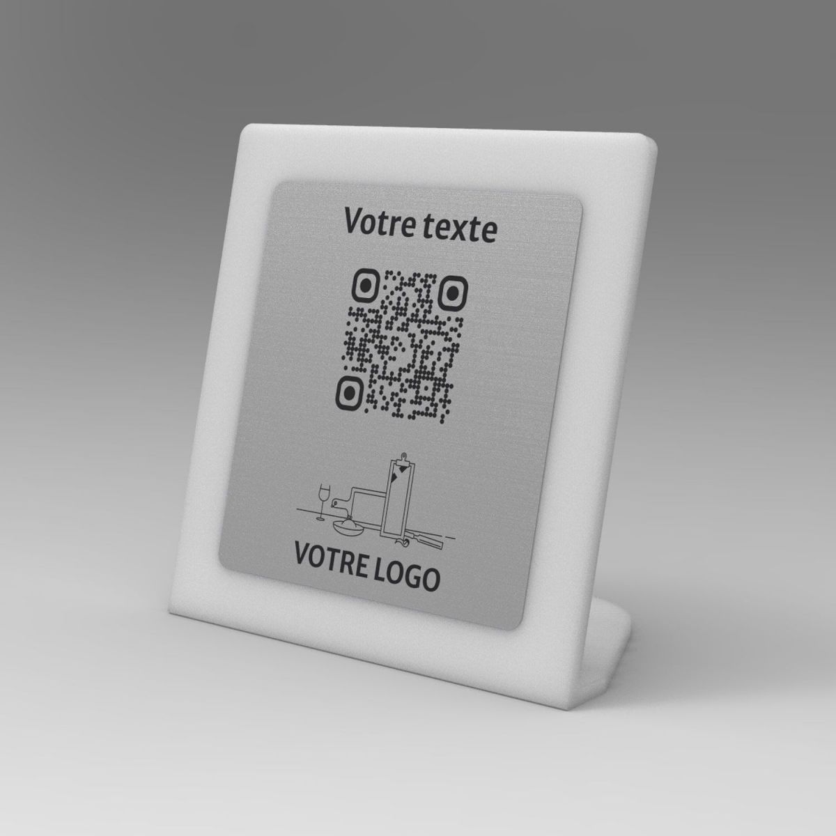 Présentoir incliné givré aspect inox carré - Support QR Code en plexiglass pour restaurant