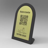 Présentoir incliné noir aspect laiton arrondi - Support QR Code en plexiglass pour restaurant