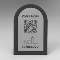 Présentoir incliné noir aspect inox arrondi - Support QR Code en plexiglass pour restaurant