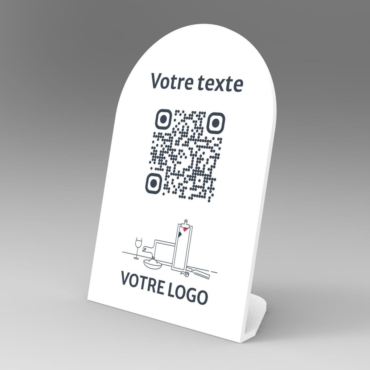 Présentoir incliné blanc arrondi - Support QR Code en plexiglass pour restaurant