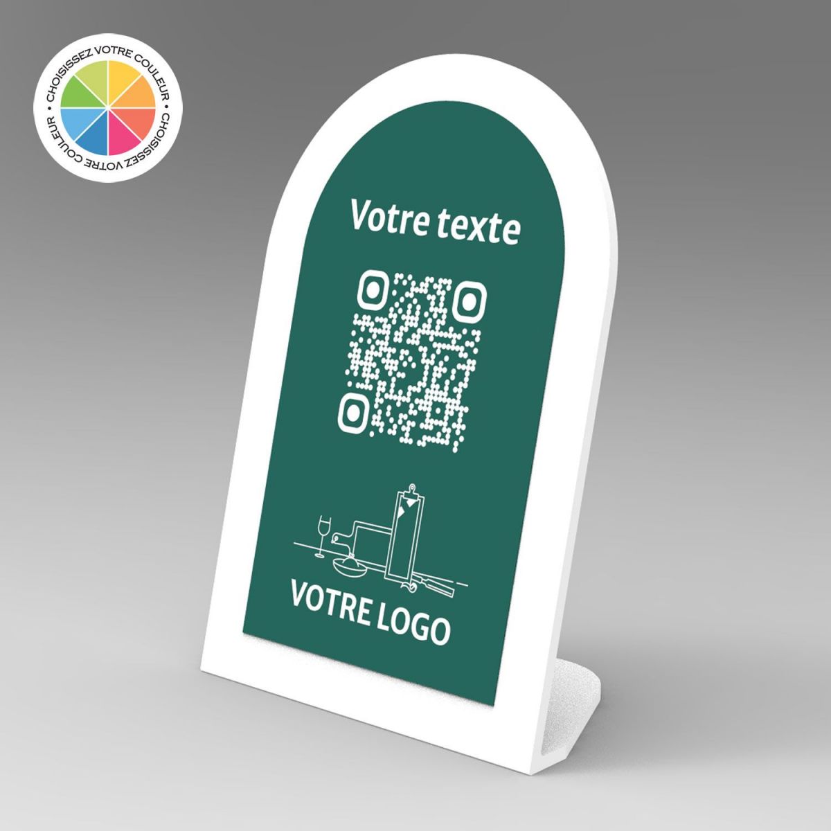 Présentoir incliné blanc couleur arrondi - Support QR Code en plexiglass pour restaurant