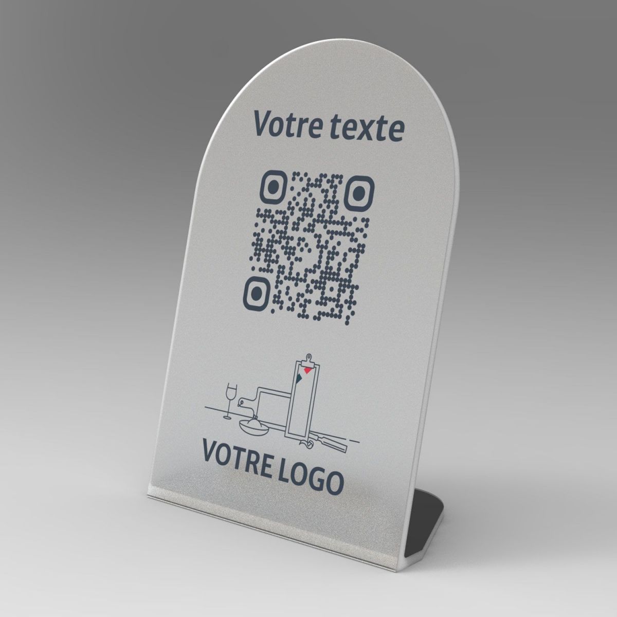 Présentoir incliné givré arrondi - Support QR Code en plexiglass pour restaurant