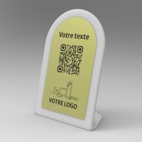 Présentoir incliné givré aspect laiton arrondi - Support QR Code en plexiglass pour restaurant