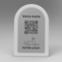 Présentoir incliné givré aspect inox arrondi - Support QR Code en plexiglass pour restaurant