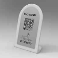 Présentoir incliné givré aspect inox arrondi - Support QR Code en plexiglass pour restaurant