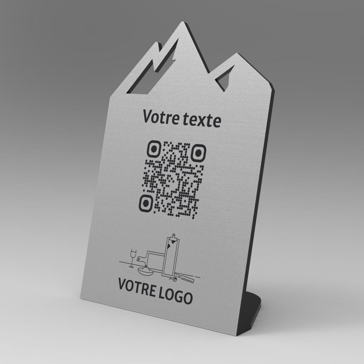 Présentoir incliné aspect inox montagne - Support QR Code en plexiglass pour restaurant