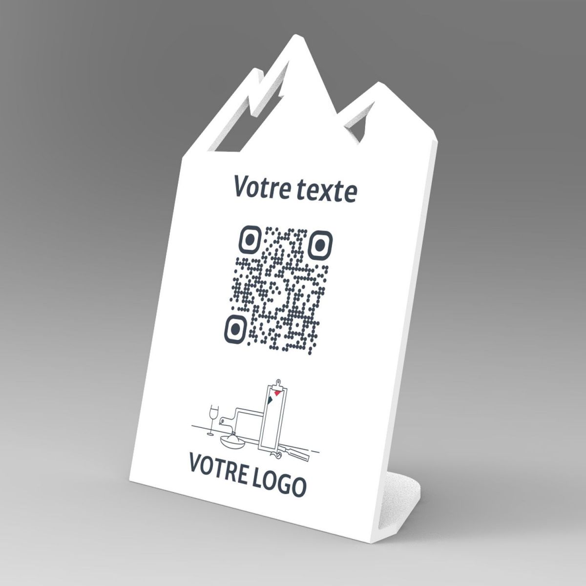 Présentoir incliné blanc montagne - Support QR Code en plexiglass pour restaurant