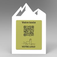 Présentoir incliné blanc aspect laiton montagne - Support QR Code en plexiglass pour restaurant