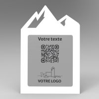 Présentoir incliné blanc aspect inox montagne - Support QR Code en plexiglass pour restaurant