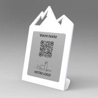 Présentoir incliné blanc aspect inox montagne - Support QR Code en plexiglass pour restaurant