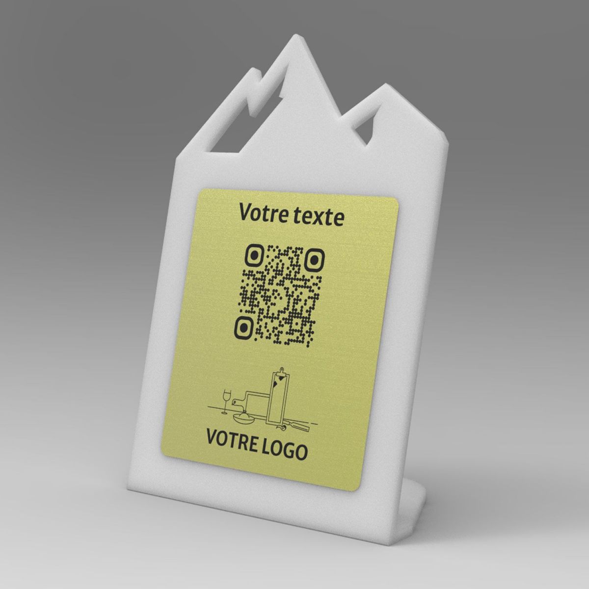 Présentoir incliné givré aspect laiton montagne - Support QR Code en plexiglass pour restaurant