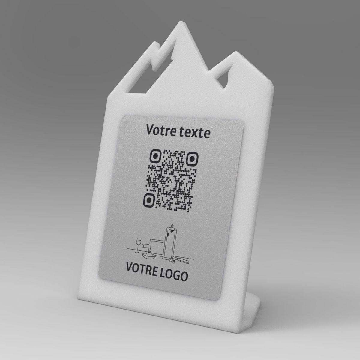 Présentoir incliné givré aspect inox montagne - Support QR Code en plexiglass pour restaurant