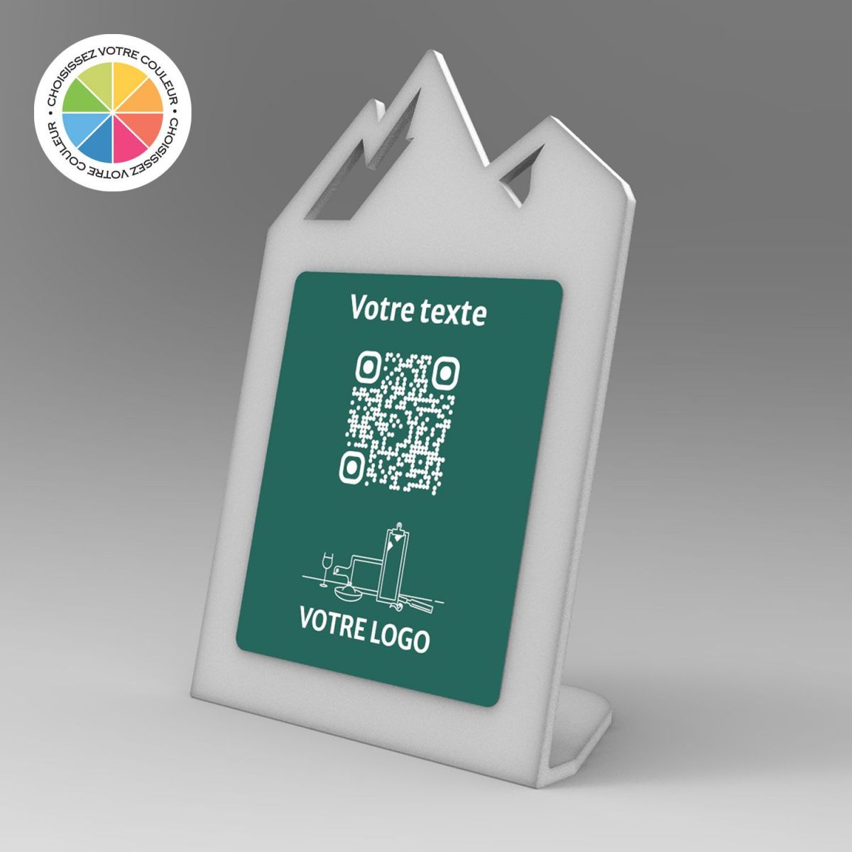 Présentoir incliné givré couleur montagne - Support QR Code en plexiglass pour restaurant