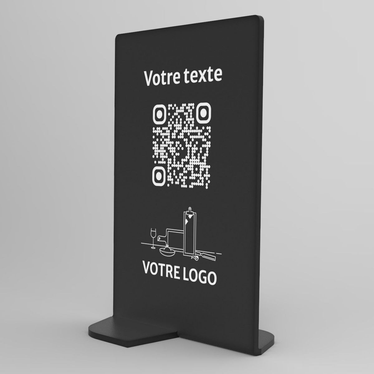 Présentoir vertical noir rectangle - Support QR Code en plexiglass pour restaurant