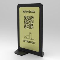 Présentoir vertical noir aspect laiton rectangle - Support QR Code en plexiglass pour restaurant