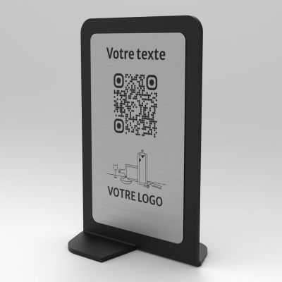 Présentoir vertical noir aspect inox rectangle - Support QR Code en plexiglass pour restaurant