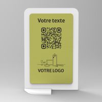 Présentoir vertical blanc aspect laiton rectangle - Support QR Code en plexiglass pour restaurant