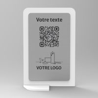 Présentoir vertical blanc aspect inox rectangle - Support QR Code en plexiglass pour restaurant