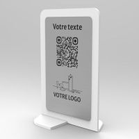 Présentoir vertical blanc aspect inox rectangle - Support QR Code en plexiglass pour restaurant