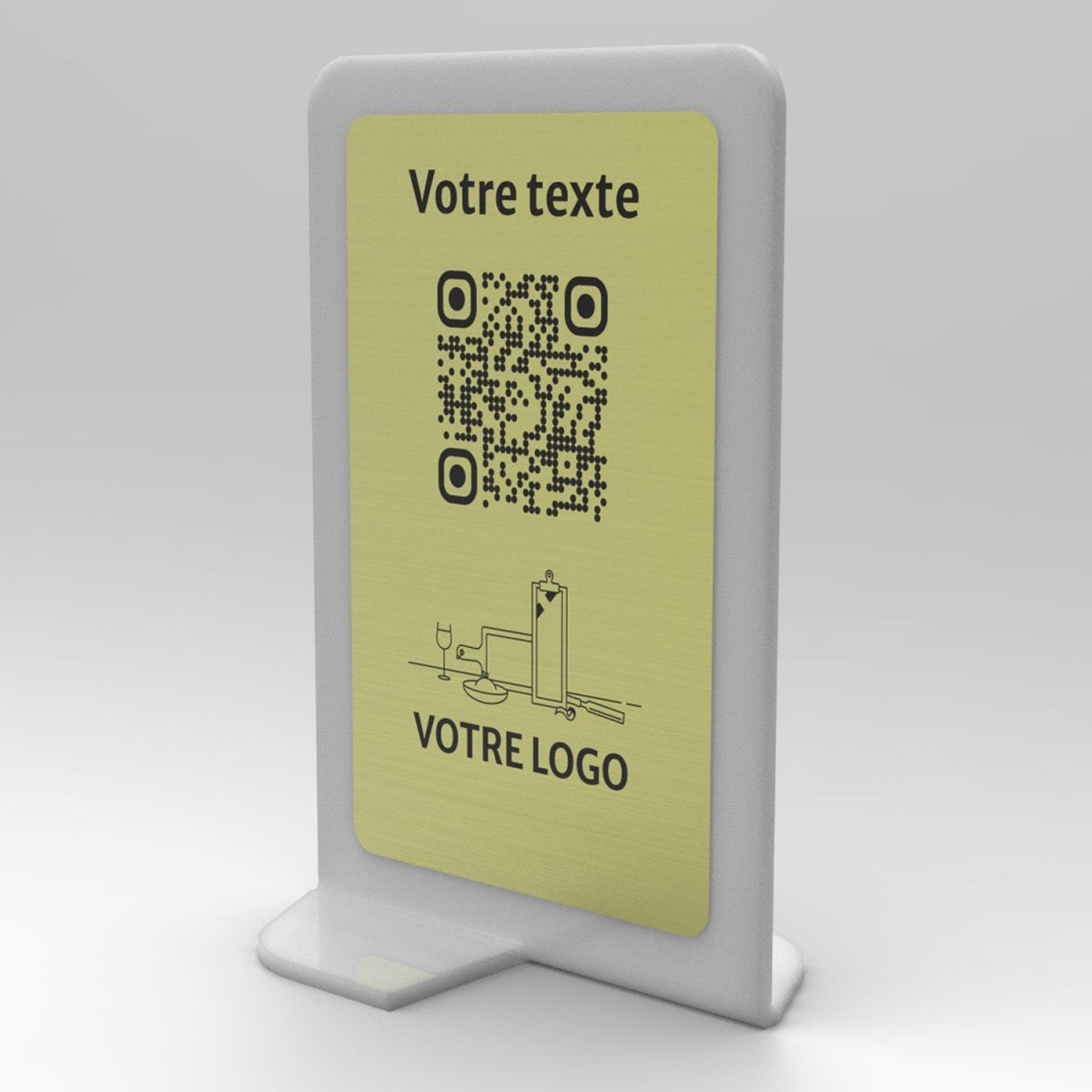 Présentoir vertical givré aspect laiton rectangle - Support QR Code en plexiglass pour restaurant