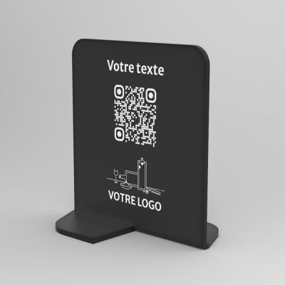 Présentoir vertical noir carré - Support QR Code en plexiglass pour restaurant