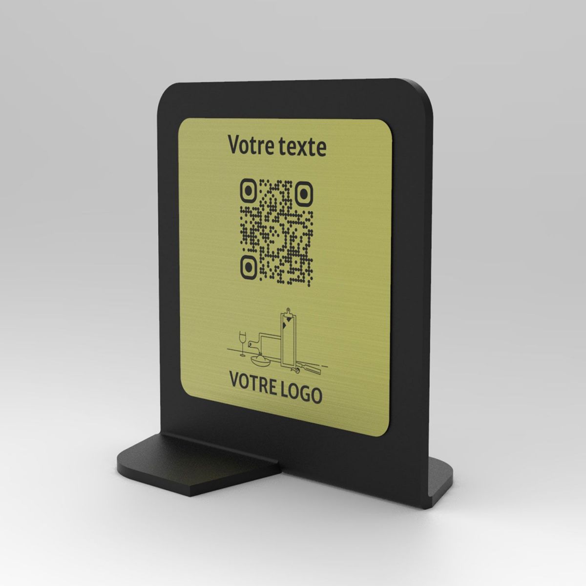 Présentoir vertical noir aspect inox carré - Support QR Code en plexiglass pour restaurant