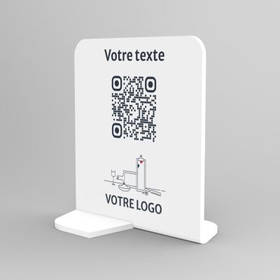 Présentoir vertical blanc carré - Support QR Code en plexiglass pour restaurant