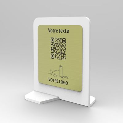 Présentoir vertical blanc aspect laiton carré - Support QR Code en plexiglass pour restaurant