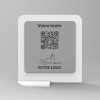 Présentoir vertical blanc aspect inox carré - Support QR Code en plexiglass pour restaurant