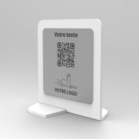 Présentoir vertical blanc aspect inox carré - Support QR Code en plexiglass pour restaurant