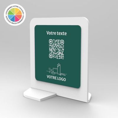 Présentoir vertical blanc couleur carré - Support QR Code en plexiglass pour restaurant