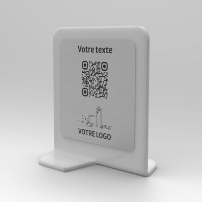 Présentoir vertical givré aspect inox carré - Support QR Code en plexiglass pour restaurant