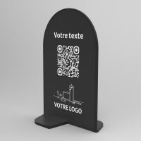 Présentoir vertical noir arrondi - Support QR Code en plexiglass pour restaurant