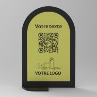 Présentoir vertical noir aspect laiton arrondi - Support QR Code en plexiglass pour restaurant