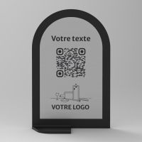 Présentoir vertical noir aspect inox arrondi - Support QR Code en plexiglass pour restaurant