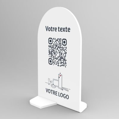 Présentoir vertical blanc arrondi - Support QR Code en plexiglass pour restaurant