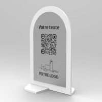 Présentoir vertical blanc aspect inox arrondi - Support QR Code en plexiglass pour restaurant