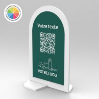 Présentoir vertical blanc couleur arrondi - Support QR Code en plexiglass pour restaurant