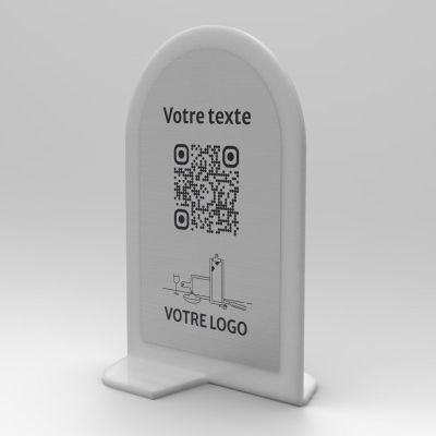 Présentoir vertical givré aspect inox arrondi - Support QR Code en plexiglass pour restaurant