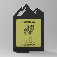 Présentoir vertical noir aspect laiton montagne - Support QR Code en plexiglass pour restaurant