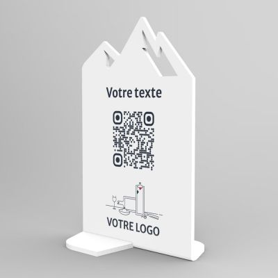 Présentoir vertical blanc montagne - Support QR Code en plexiglass pour restaurant