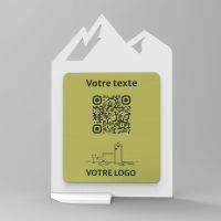 Présentoir vertical blanc aspect laiton montagne - Support QR Code en plexiglass pour restaurant