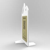 Présentoir vertical blanc aspect laiton montagne - Support QR Code en plexiglass pour restaurant