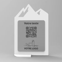 Présentoir vertical blanc aspect inox montagne - Support QR Code en plexiglass pour restaurant